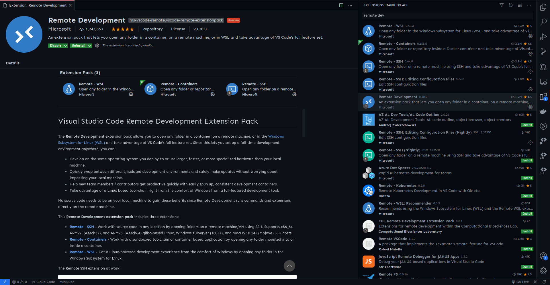 vscode remoe development extension